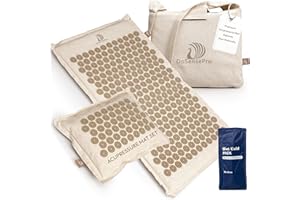 DOSENSEPRO Acupressure Mat & Pillow Set with Hot/Cold Gel Pack for Back and Neck Pain Relief, Sciatica and Pressure Point Aches - Ideal Acupuncture Mat for Sleeping Aid & Workout Recovery (Natural Linen)
