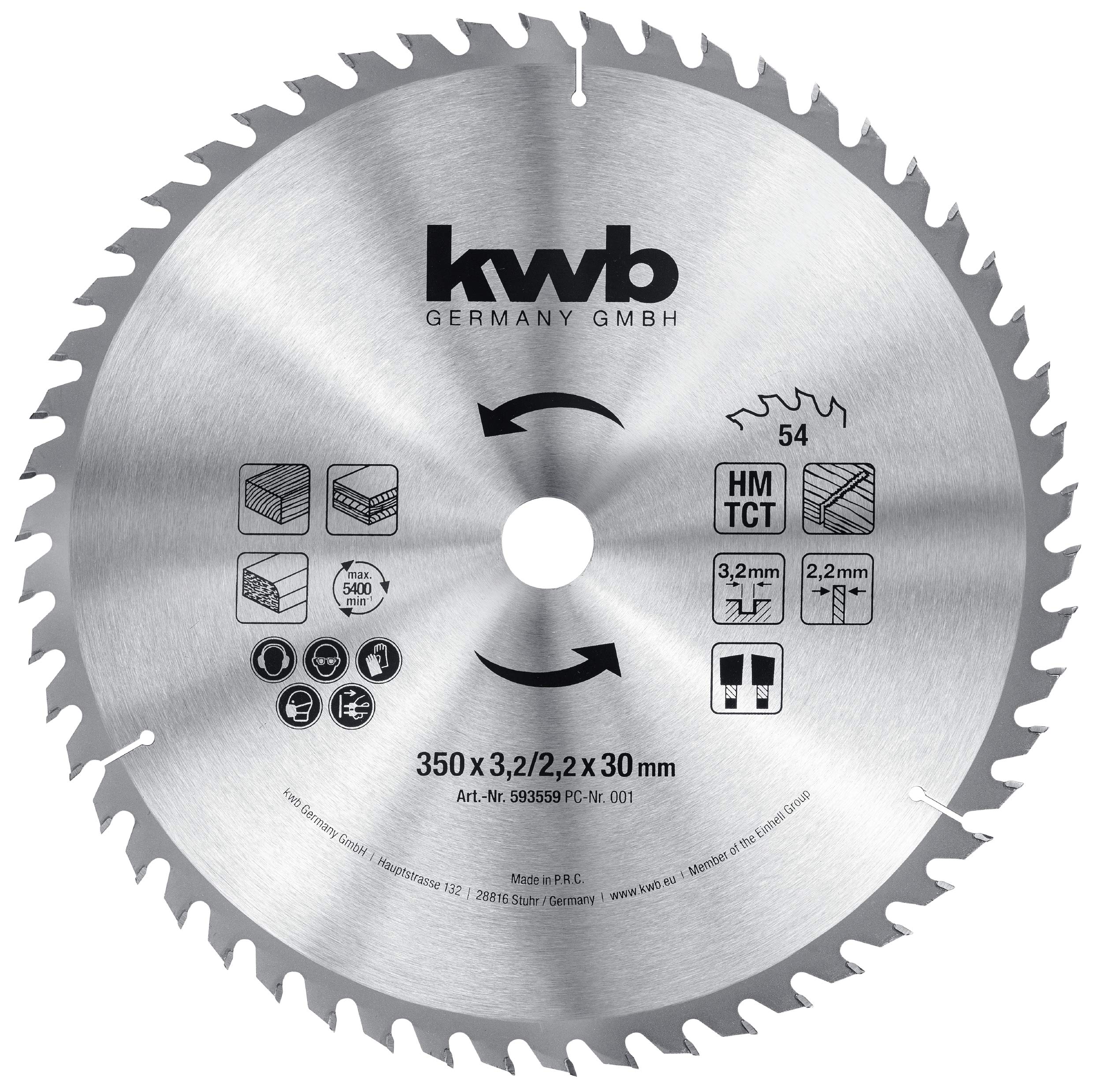 kwb 593559 Building Circular Saw Blade 350 x 30, Saw Blade for Table Circular saws, Alternating Tooth for Medium cuts, Z-54 Teeth