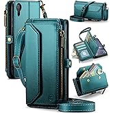 Strapurs Crossbody Wallet Case Compatible with iPhone XR RFID Blocking 7-Card Holder Soft PU Leather Magnetic Snap Shoulder Strap Zipper Pocket Purse Phone Case Fit for iPhone XR 6.1" - Blue Green