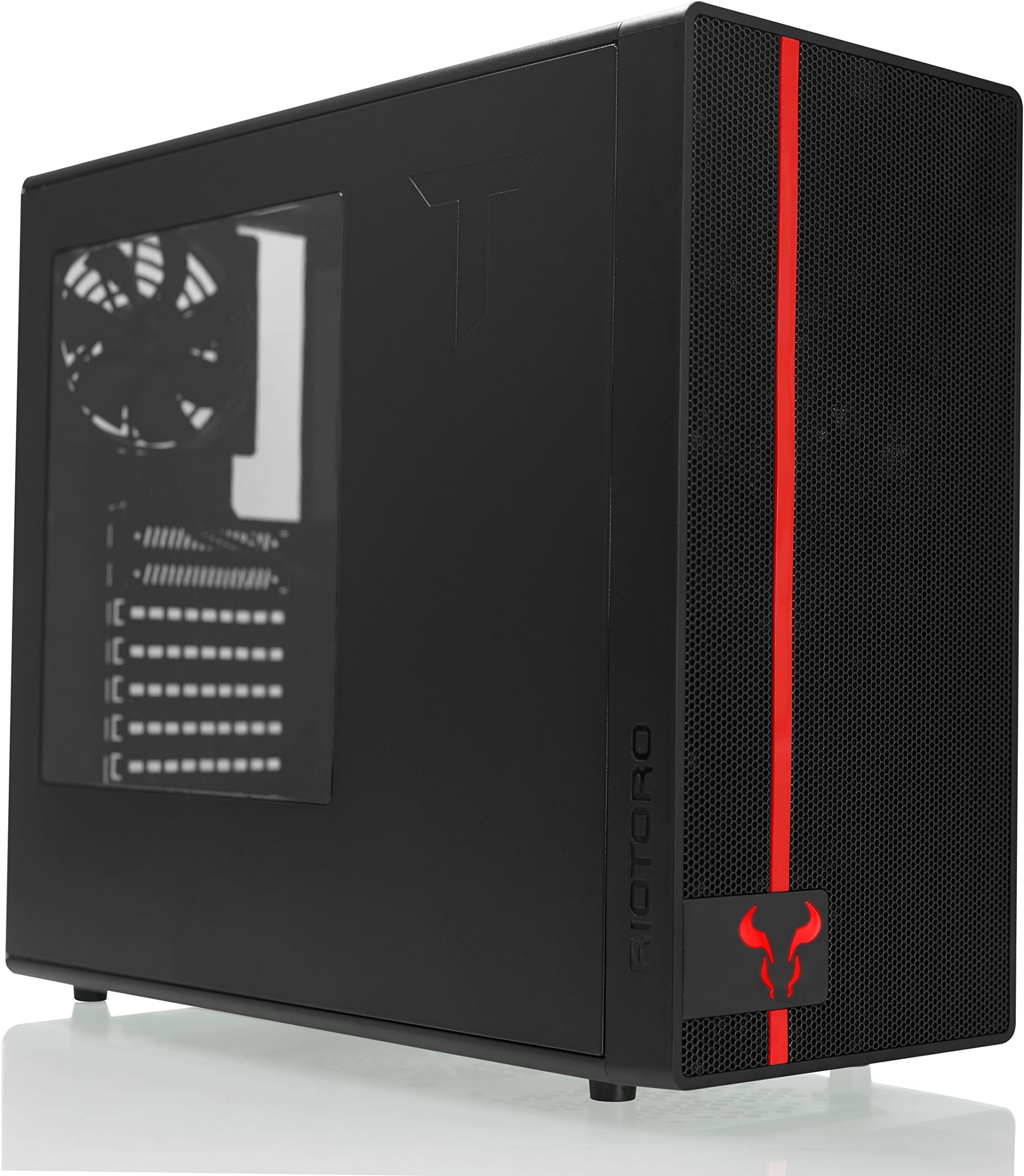 RIOTORO CR488 2 x Red 12 cm Fans Side Window Mid ATX Gamer Case - Black
