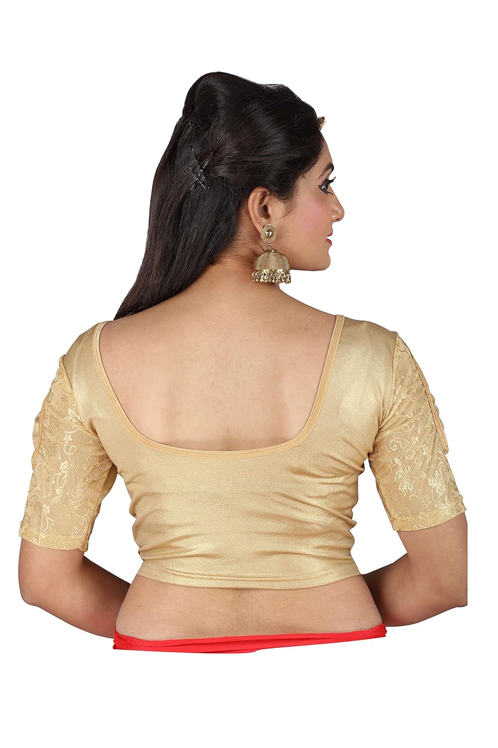 cdpl express women's cotton stretchable u neck shimmer readymade blouse (30-38, golden)