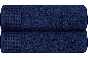 GLAMBURG 100% Cotton 2 Pack Oversized Bath Towel Set 28x55 Inches, Ultra Soft Highly Absorbant Compact Quickdry & Lightweight Large Bath Towels, Ideal for Gym Travel Camp Pool - Navy Blue