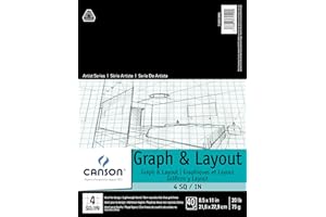 Canson Artist Series Graph and Layout Paper, 4 by 4 Blue Grid, Foldover Pad, 8.5x11 inches, 40 Sheets (20lb/75g) - Artist Paper for Adults and Students - Colored Pencil, Marker, Ink, Pen