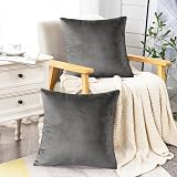 Yorkshire Bedding 18x18 Velvet Cushion Covers Pack of 2, Grey view 2