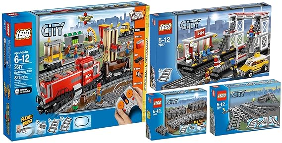 LEGO City 3677 7499 7895 7937 Eisenbahn Güterzug Bahnhof Weichen Schienen