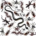 Whaline 148 Pieces Plastic Bugs Trick Joke Decoration Scary Insects Fake Snake Cockroaches Spiders Halloween Party Favors April Fools Day Decoration (9 Types)