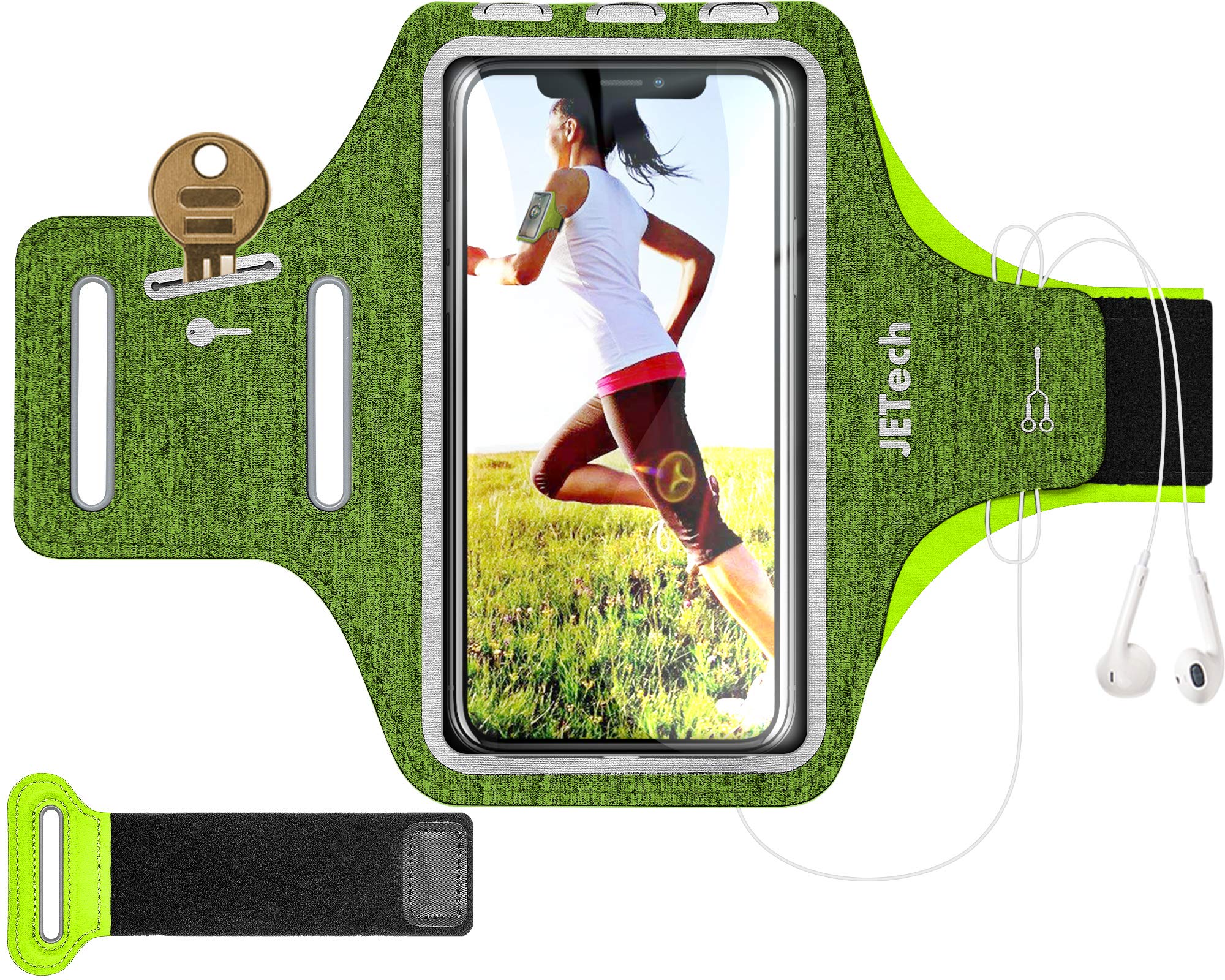 JETechCell Phone Armband Holder for Upto 6.2 inch, for iphone 14/14 Pro/13/13 Pro, Water Resistant Phone Case with Key Holder and Card Slot, for Running, Walking, Hiking, Adjustable Band, Green