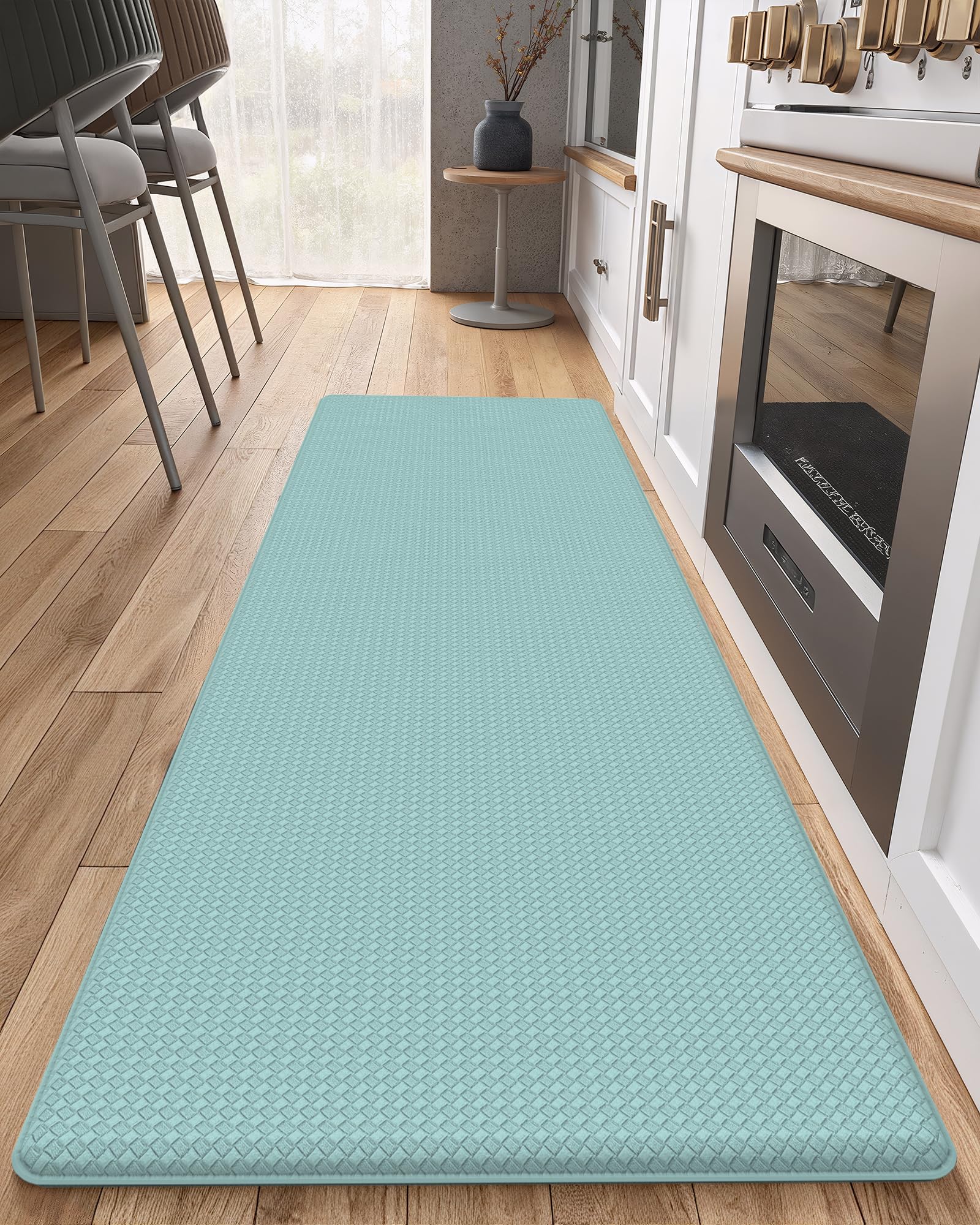 Color G Kitchen Mat 44 x 150 cm, Heavy Duty Anti Fatigue Standing Mat, Kitchen Rug Waterproof, Non-slip, Oil Resistant Leather Floor Mat for Standing Desk, Kitchen, Office (Green)
