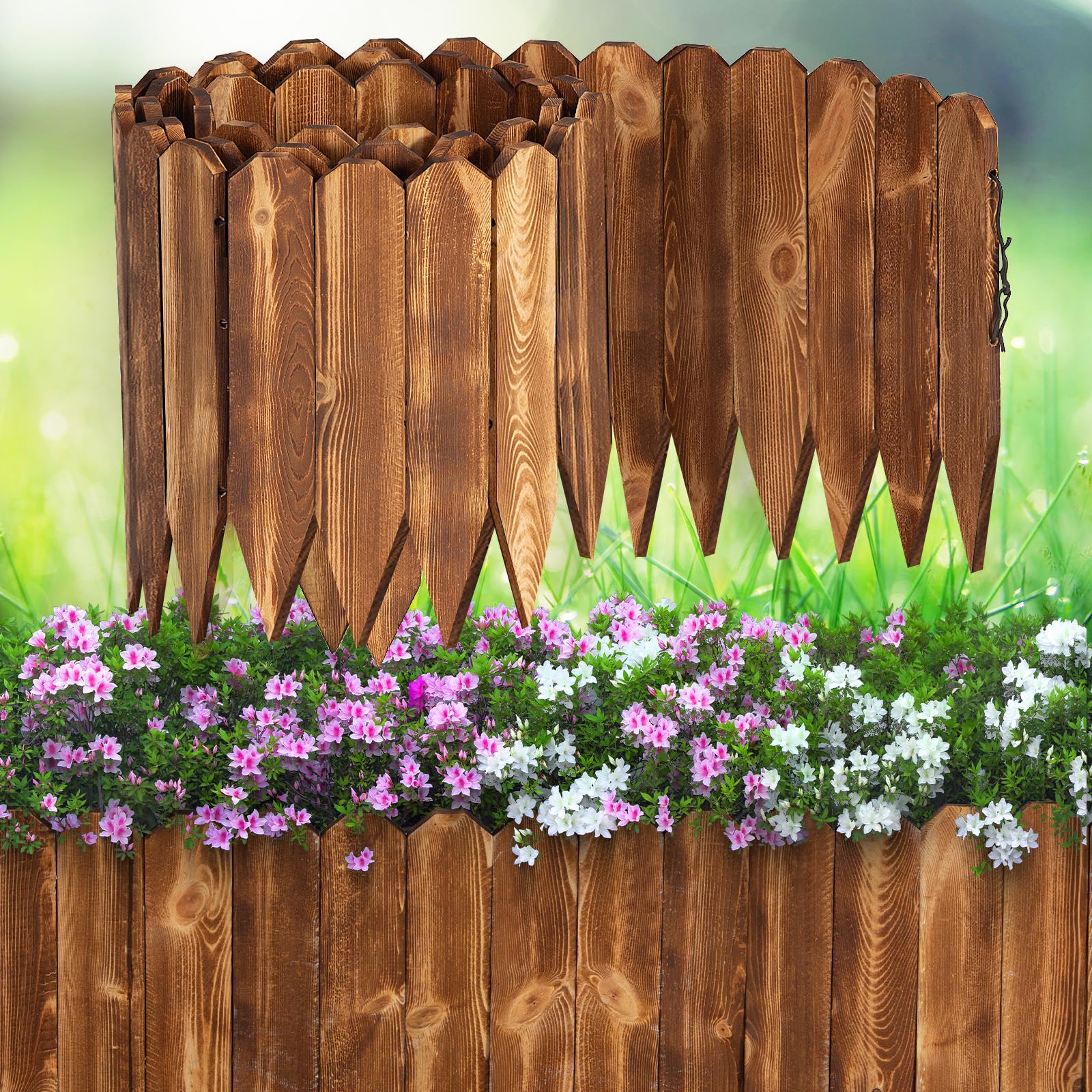 Photo 1 of LINSHRY Wood Garden Fence, 11.8in (H) x 13.2ft (L) Wood Garden Edging, Outdoor Decorative Flower Bed Edging Borders for Yard Tree