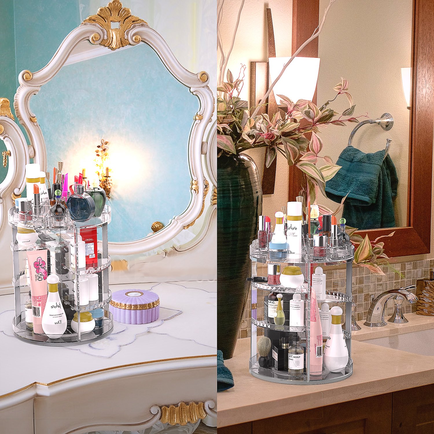 Rotating Makeup Organizer, Boxalls 360 Degree Crystal Adjustable Jewelry Cosmetic Perfumes Display Stand Box, 380 x 260 MM 8 Layers Great Capacity Make Up Storage For Dresser, Bedroom, Bathroom: Beauty