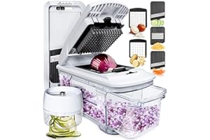 Fullstar All-in-1 Vegetable Chopper, Mandoline Slicer & Cheese Grater | Multi Blade French Fry Cutter & Veggie Dicer | Includ