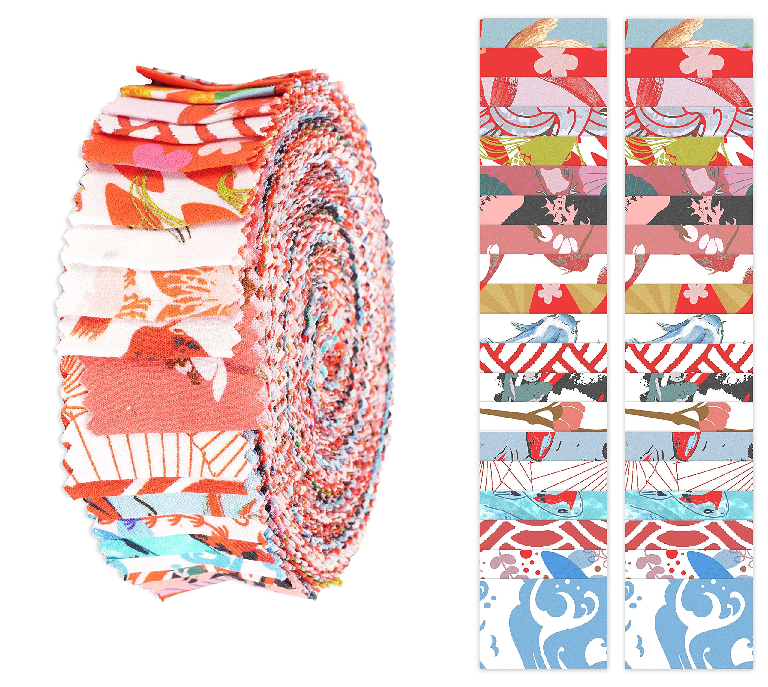 Soimoi 40Pcs Japanese Print Cotton Precut Fabrics for Quilting Craft Strips 2.5 inches Jelly Roll - Red & Blue