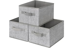 GRANNY SAYS Closet Storage Bins, Storage Baskets for Shelves, Fabric Storage Bins with Handles, Storage Boxes Decorative Containers for Living Room Bookshelf, Gray, Medium, 3-Pack