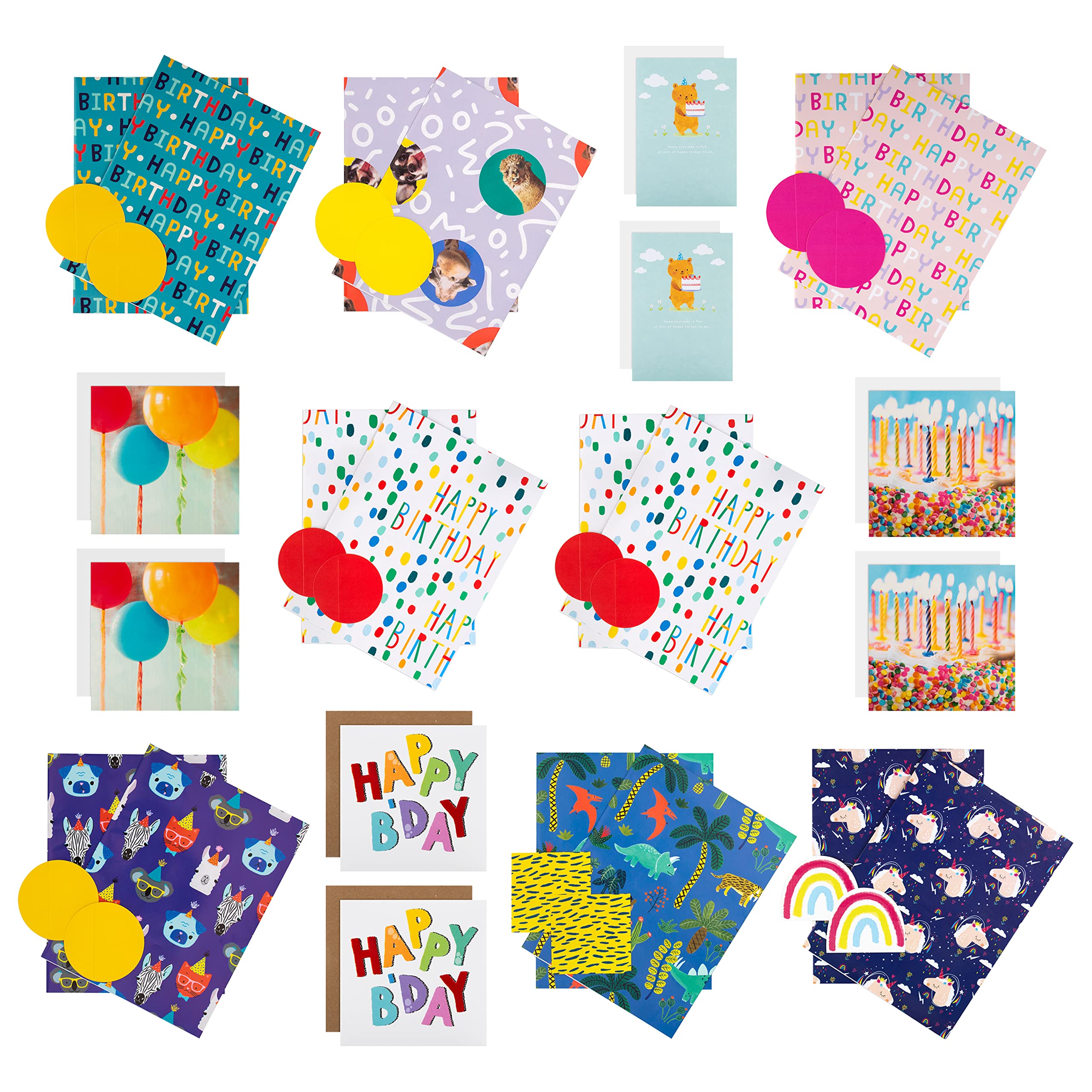Hallmark Kids Birthday Cards, Wrap and Tags Bundle - 8 Gift Wrap and Tag Packs in 7 Designs and 8 Cards in 4 Designs