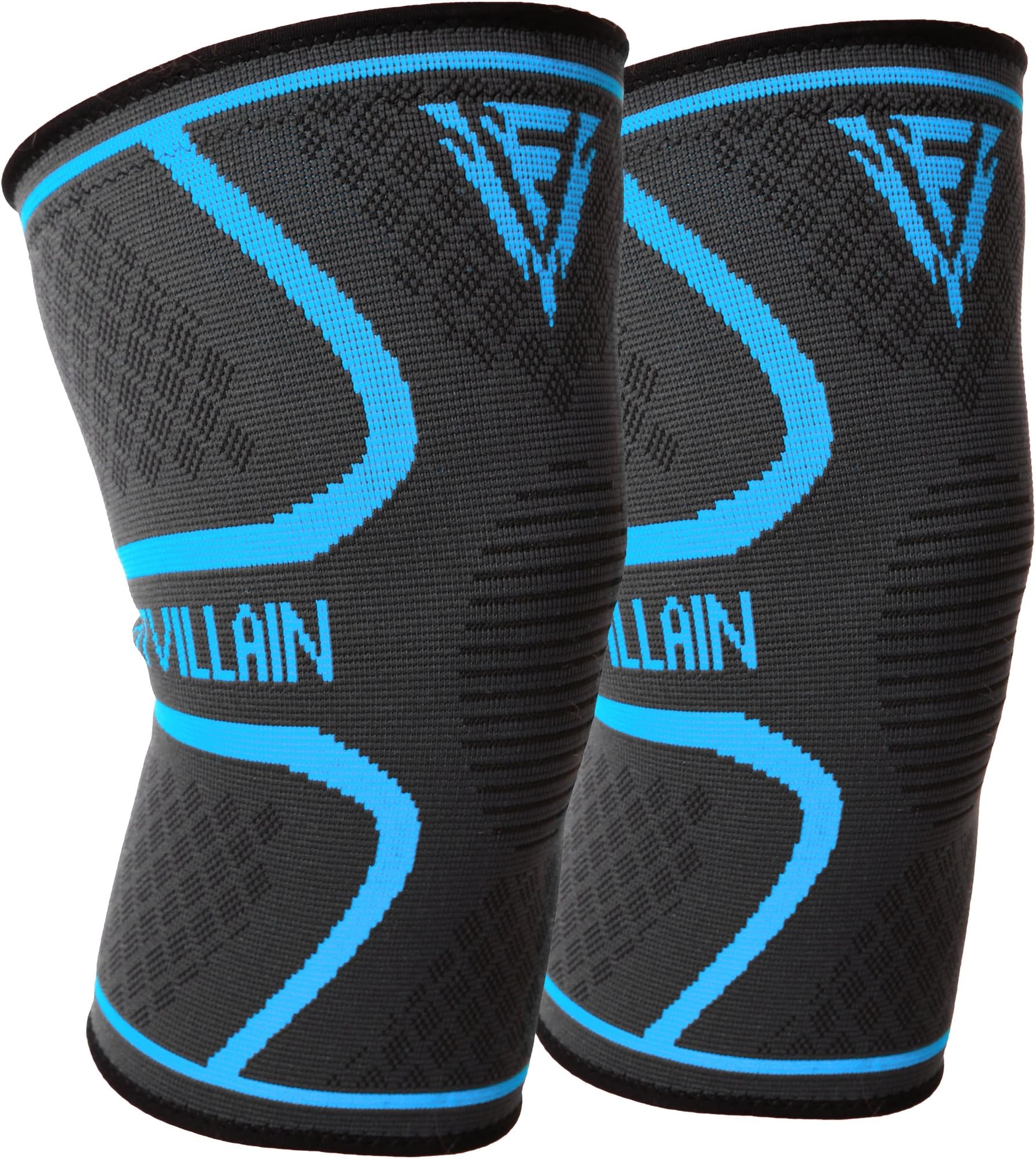 Knee Support Sleeves (Pair) - Effective Compression for Gym Weight Lifting, Powerlifting, Crossfit, Running, Basketball, Squat, Walking - Ligament, Arthritis, Meniscus Injury Recovery (M, Blue)