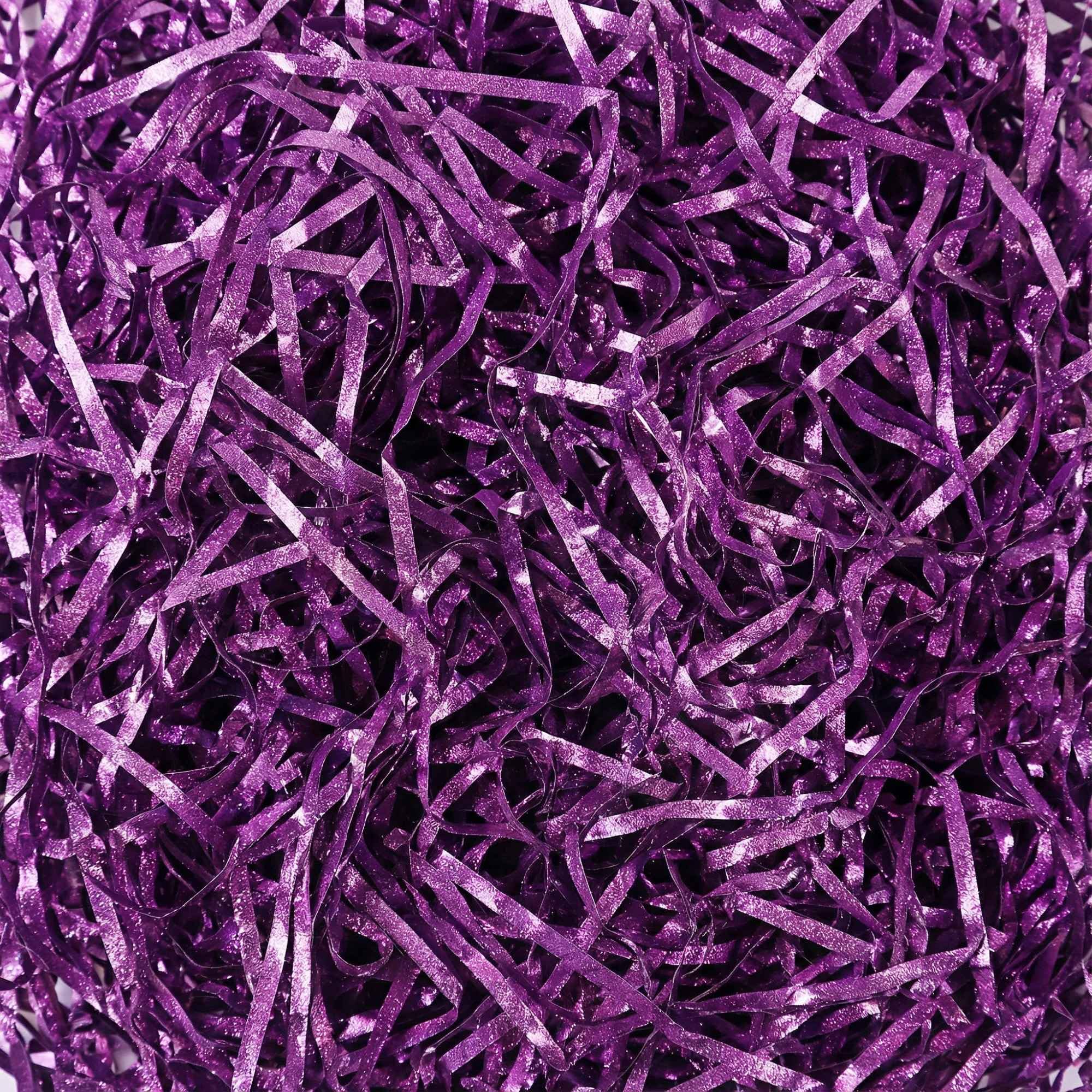 LJY 100g Purple Glitter Shredded Paper for Gift Boxes - Iridescent Hamper Filling Tissue Paper, Sparkle Basket Filler and Gift Box Stuffing, Crinkle Cut Packing Material for Weddings