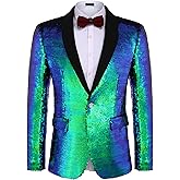 COOFANDY Mens Shiny Sequin Blazer Tuxedo Party Dinner Prom One Button Suit Jacket