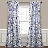 Lush Decor Cynthia Jacobean Light Filtering Window Curtain Set, 84" L Panel Pair, Blue, 2 Count