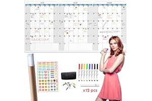 CLEVER CLEAN Large Dry Erase Wall Calendar - 36"x72" Undated 3-Month Calendar for Home, School, Office Projects - Jumbo Reusable Task Organizer