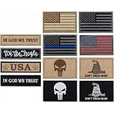 Bundle 12 Pieces USA Flag Patch Thin Blue Line Tactical American Flag US United States Military Patches Set for Caps,Bags,Backpacks,Tactical Vest,Military Uniforms (D-USA Patch