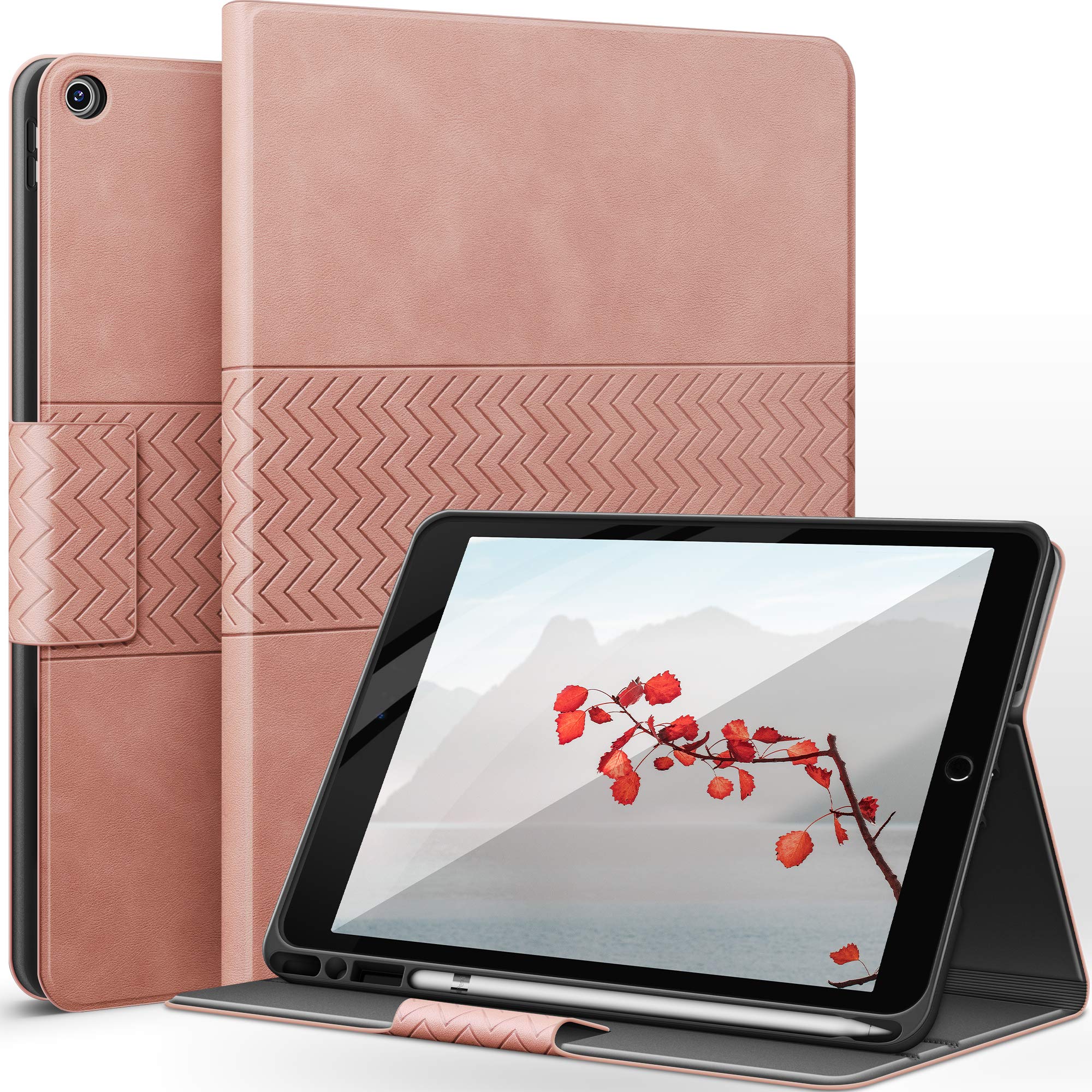 AUAUA Case for iPad 9th/8th/7th Generation (2021/2020/2019) 10.2 Inch, with Pencil Holder Vegan Leather Auto Sleep/Wake Smart Cover for iPad 10.2 Inch (Pink)
