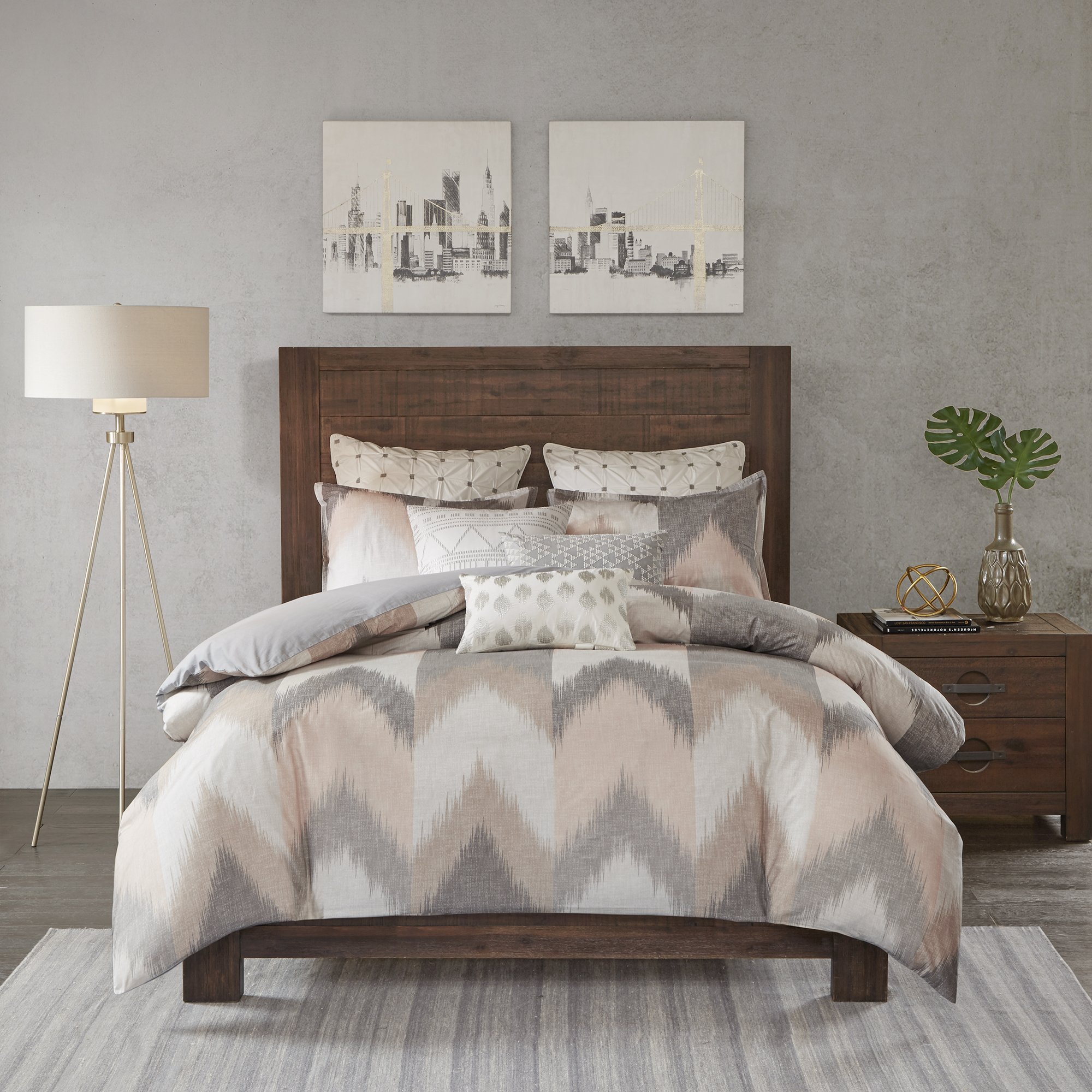 Ink+Ivy Alpine Duvet Cover Full/Queen Size - Blush, Grey, Ivory , Pieced Chevron Duvet Cover Set – 3 Piece – 100% Cotton Light Weight Bed Comforter Covers