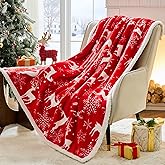 NORD ECO Christmas Throw Blanket, Christmas Decorations Gifts for Women, Sherpa Flannel Fleece Winter Holiday Blanket, Fluffy Cozy Soft Christams Throws for Couch Sofa Bed, Reindeer Stars, 50" X 60"