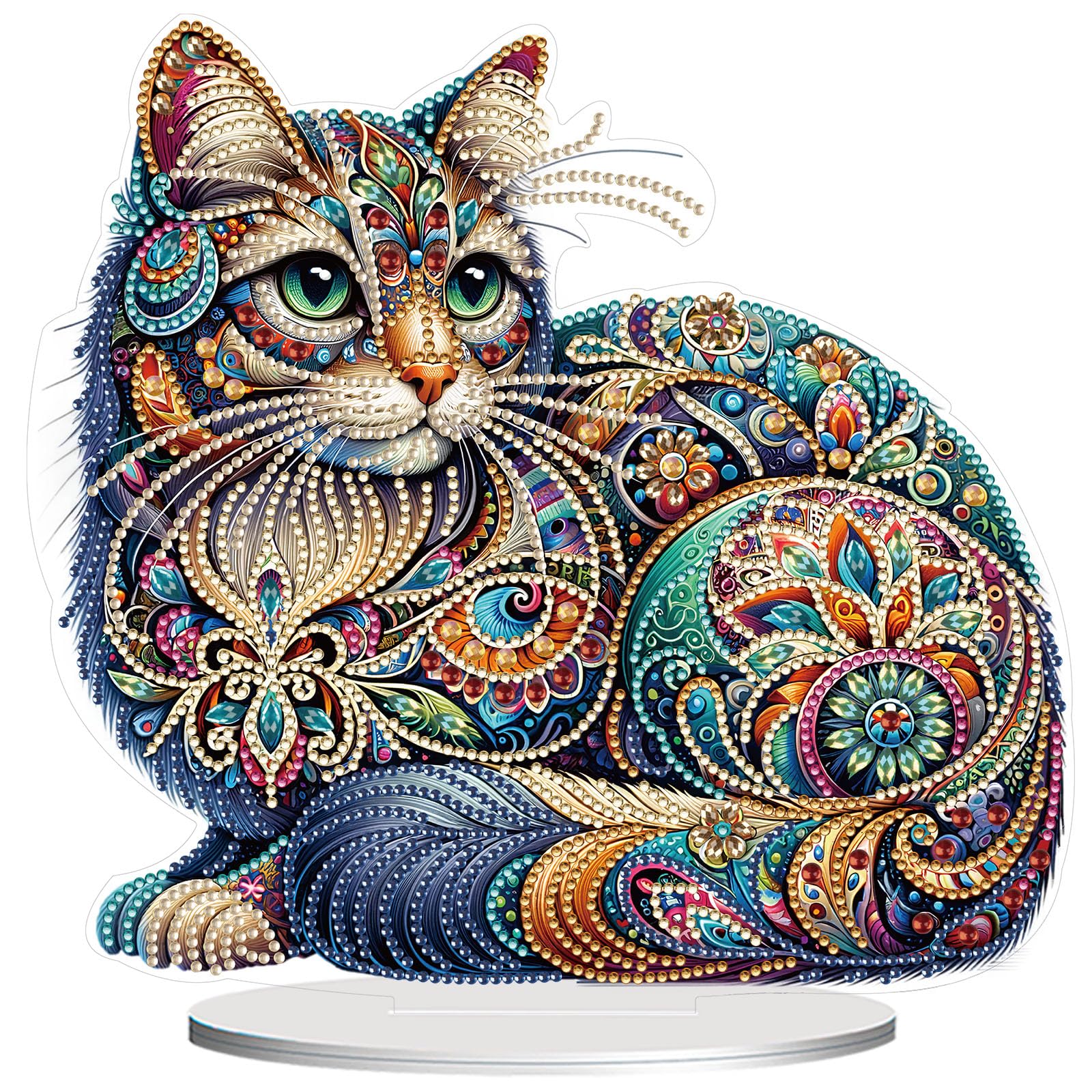 CAYUDEN Diamond Art Table Cat Ornaments, DIY Diamond Art Kits Adults 5D Gem Painting Stand Ornaments, Gem Art Kits Kids Tabletop Decor for Woman Girls Birthday Gift