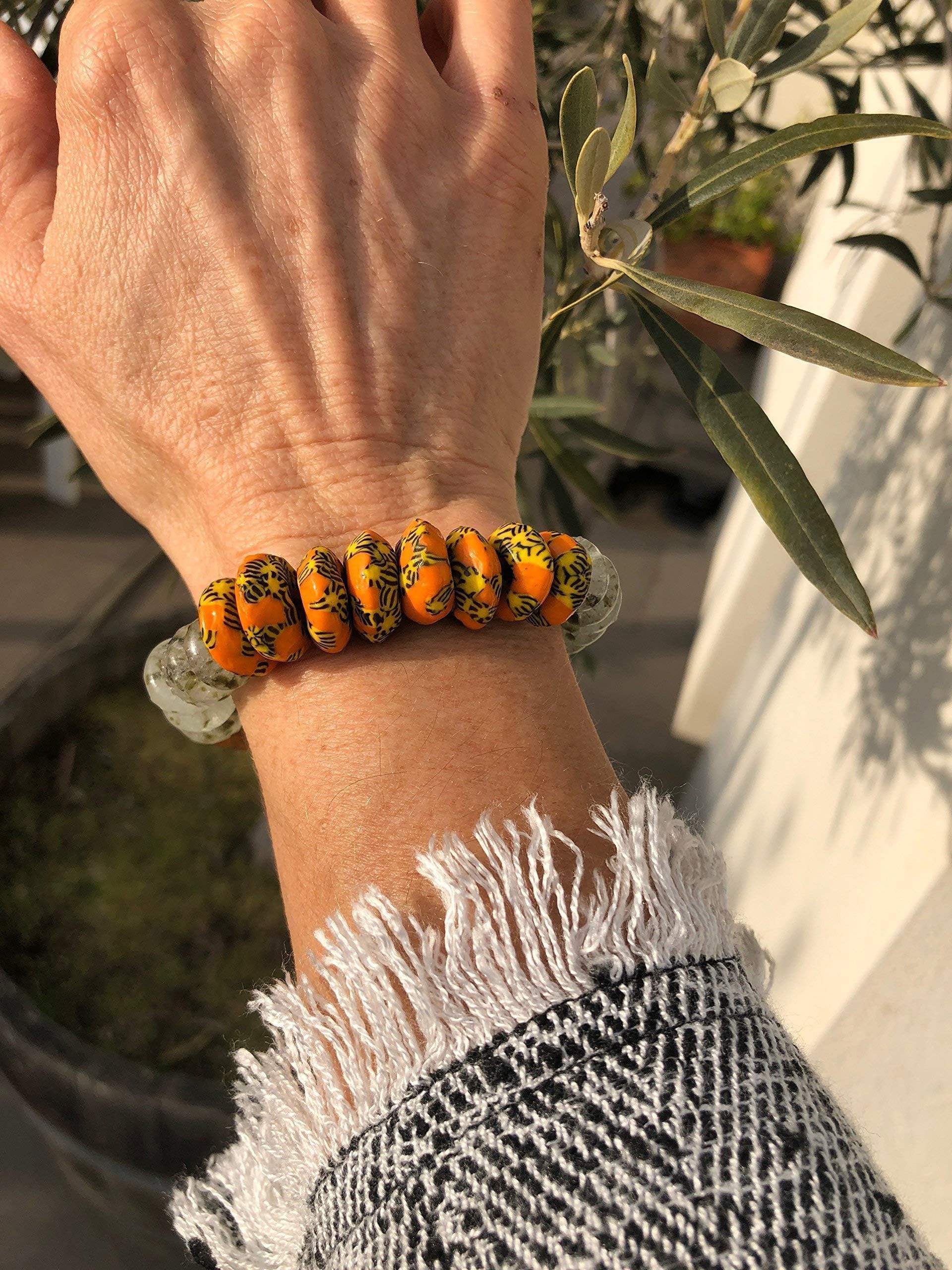 Ethnos Barcelona -Glass beads elastic bracelet.
