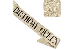 CORRURE 'Birthday Queen' Sash Glitter with Black Foil - Gold Glitter Happy Birthday Sash for Women - Party Favors Supplies and Decorations for Sweet 16, 18th 21st 30th 40th or Any Bday Party