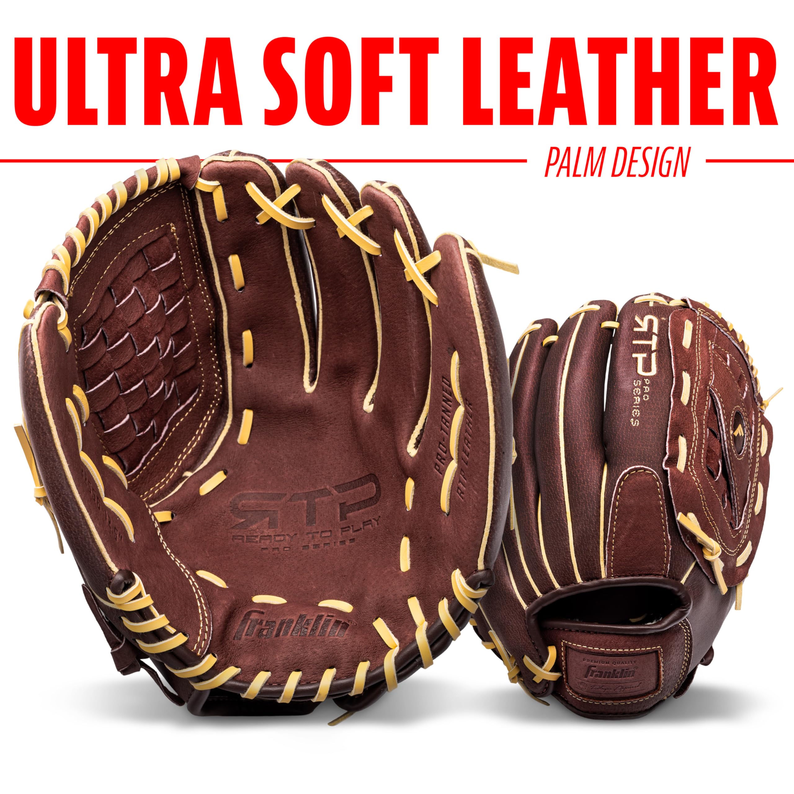 Franklin Sports RTP Pro Baseball Glove - Adult + Youth Fielding Mitt - Righty - Camel