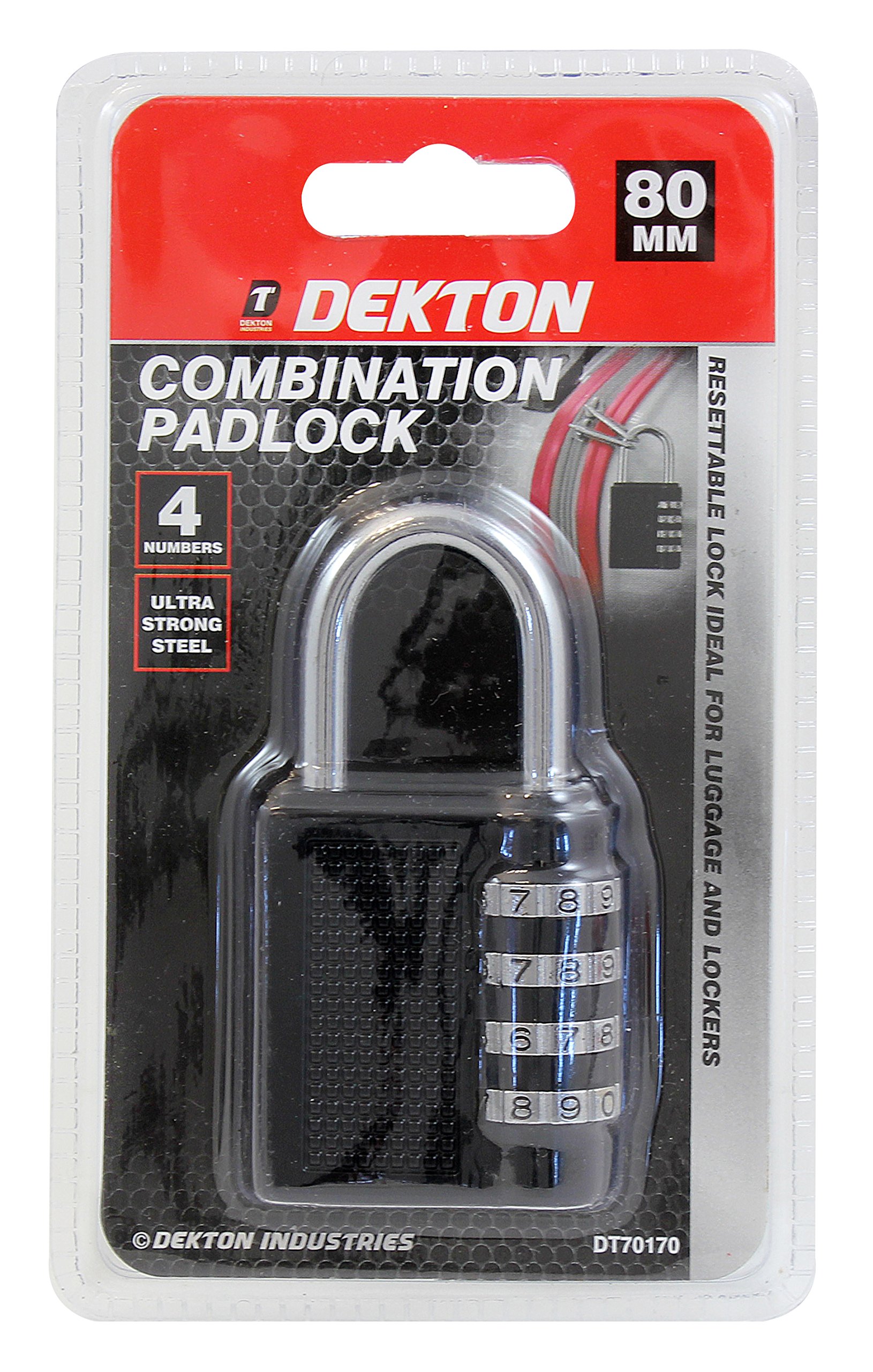 Dekton 80MM Combination Padlock | 4-Digit Resettable Lock for Extra Security | Ultra-Strong Steel Construction | Ideal for Luggage, Lockers, and Travel | Heavy Duty Design | No Keys Required