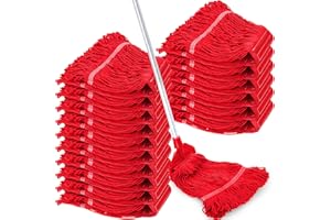 Roshtia 16 Pack Commercial Mop Head Replacements 27.6 in Looped End Heavy Duty Mop Head Cotton String Industrial Cleaning Washable Mophead Refills for Commercial Industrial Home Cleaning(Red)