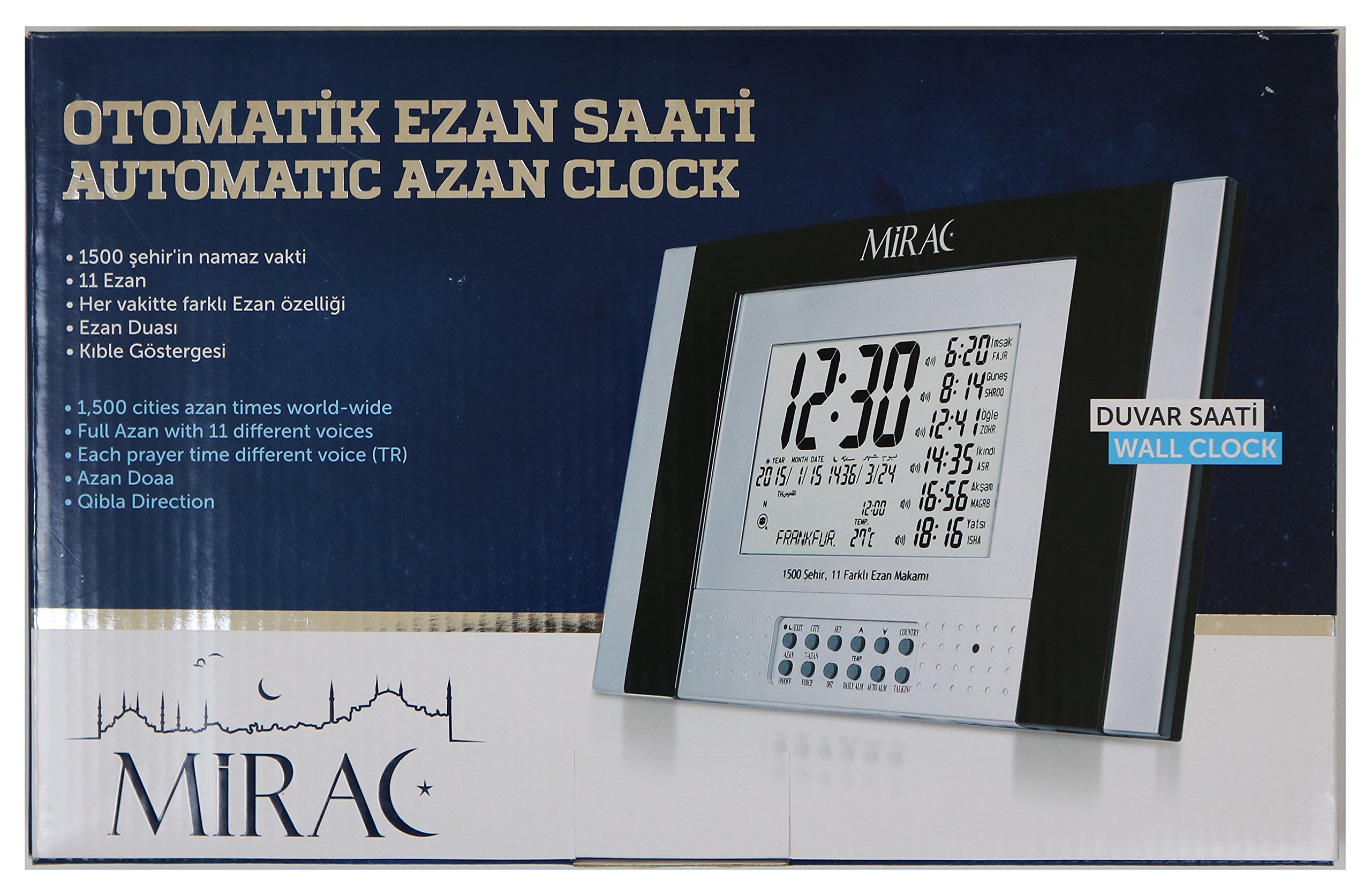 Islamic digital automatic Azan Azan Athan Wall or Desk Alarm Clock with Qibla Direction Mirac # 0026