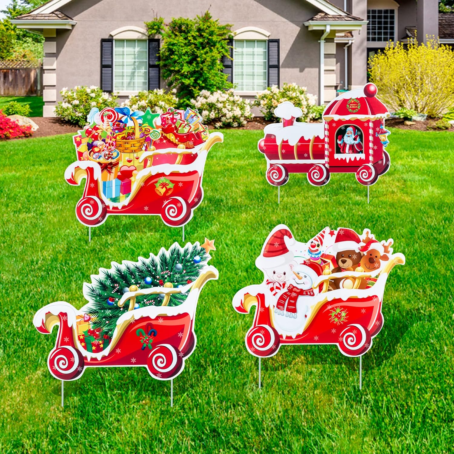 Yard Signs - 4PCS Large Christmas Yard Signs Stakes Decorations - Xmas Outdoor Yard Sign Lawn Decor for Holiday Christmas Decorations Outside
