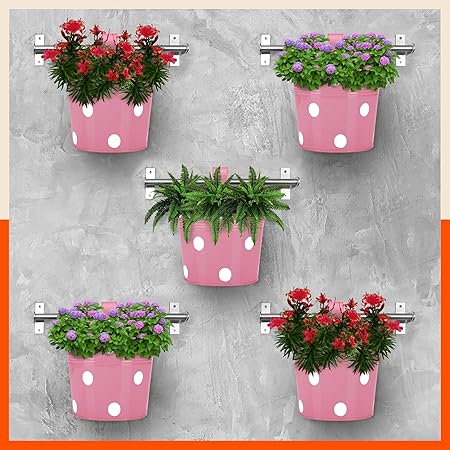 Patio by Bathla - RUI Hanging Metal Pot Holders/Planters for Balcony/Garden |Corrosion Resistant with Detachable Double Hooks | Blush - Set of 5
