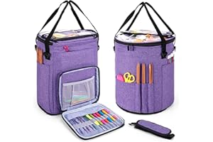 Teamoy Knitting Tote Bag, Yarn Storage Organizer with Inner Dividers for Yarn, Unfinished Projects, Crochet Hooks, Knitting N