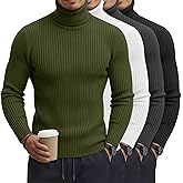 Velvelhall 4 Pack Men's Big and Tall Turtleneck Shirts, Cotton Ribbed Long Sleeve Slim Fit Mock Neck Light Pullover Sweaters