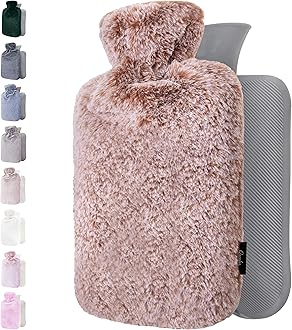 Qomfor Hot Water Bottle with Cover UK – Soft Faux Fur, 1.8L Hot Water Bottle for Period Pain Relief, Back Pain, Shoulder Pain – Luxurious Comfort for Adults (Dark Brown)
