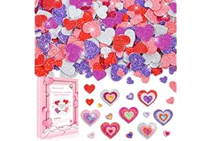 Natonhi 872 Pcs Valentines Heart Stickers, 3 Sizes 5 Colors Self-Adhesive Glitter Foam Heart Shape Craft Supplies Stickers with Heart Shaped Gem Stickers for Kids Valentine's Day Decoration