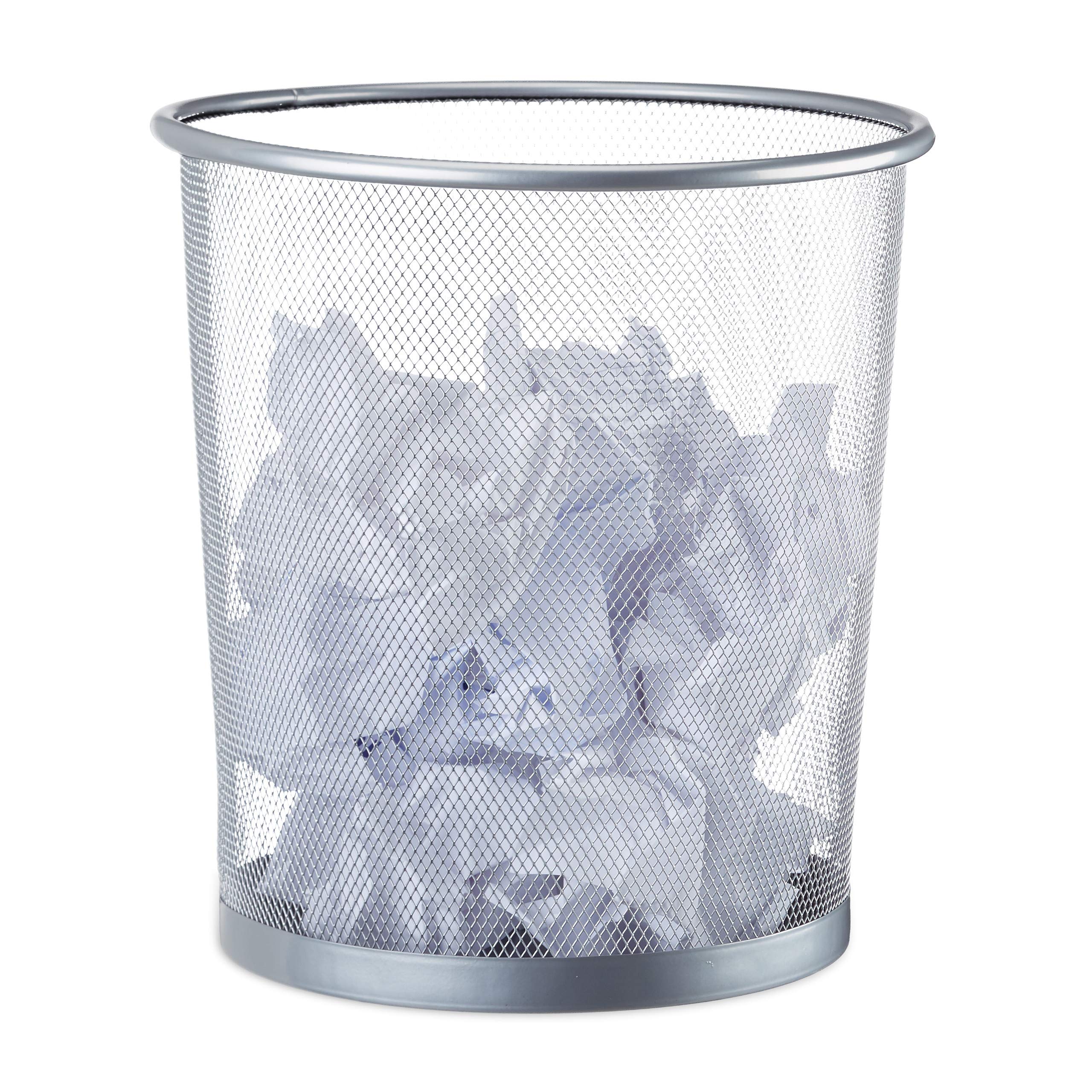 Relaxdays Metal Trash Can, Mesh Waste Basket, Paper Bin, 26 cm Ø, Height 27.5 cm, Silver
