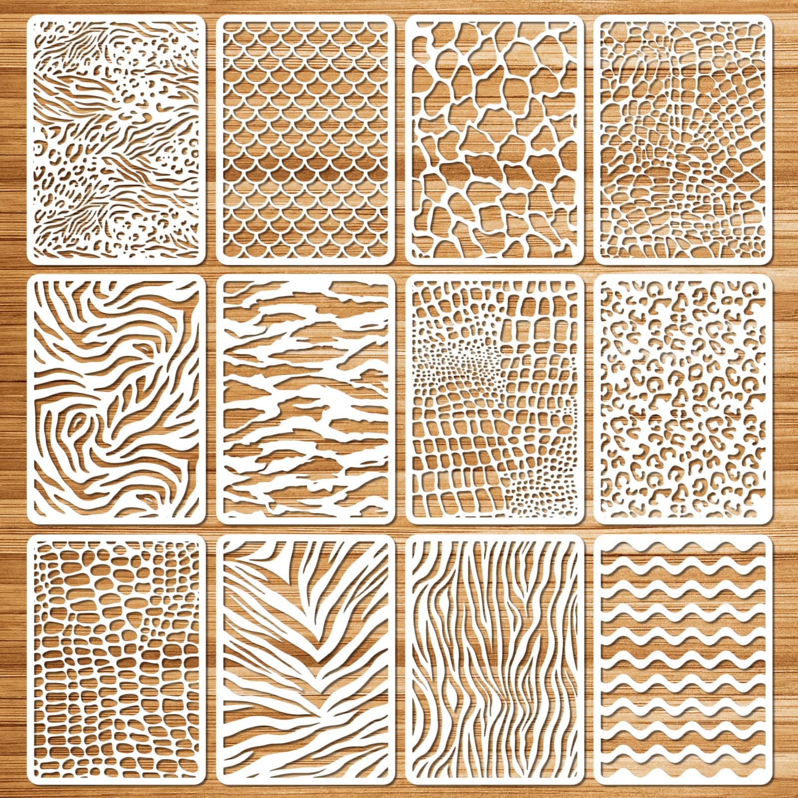 SRIZIAN 12 Pcs Drawing Painting Stencils Set, Plastic Drawing Stencils, Stencil for Crafts Reusable Template Stencils for Furniture Wall Home Decor DIY Scrapbooking