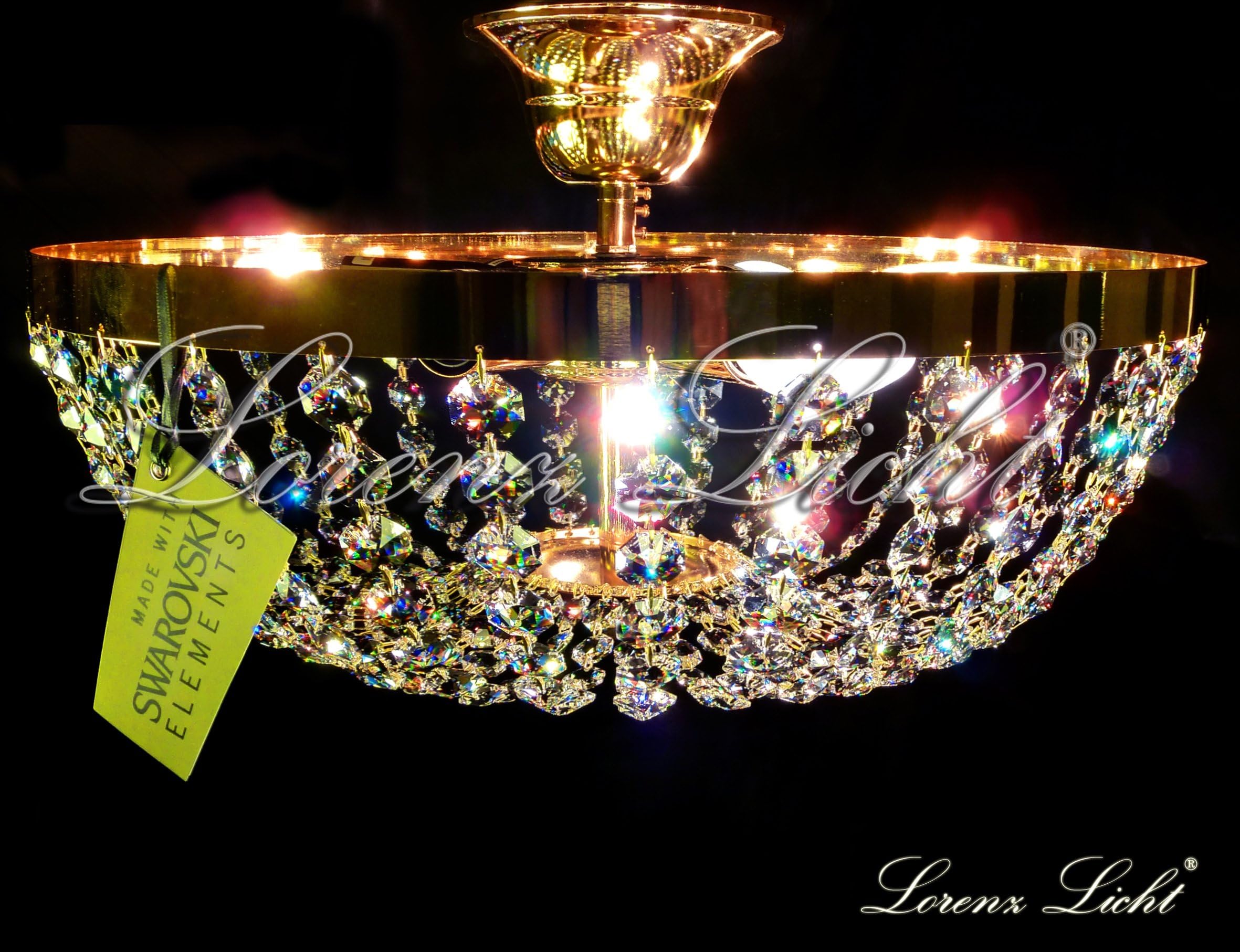 CRYSTAL LICHTING CHANDELIER "LORENZO" MADE WITH REAL SWAROVSKI ELEMENTS CRYSTALS! COLOUR GOLD OR SILVER