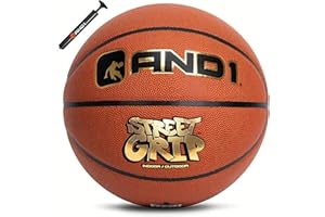 AND1 Street Grip Premium Composite Leather Basketball & Pump- Official Size 7 (29.5”) Streetball, Made for Indoor and Outdoor Basketball Games