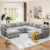 Hanherry Modular Sectional Sofa,Cloud Couch for Living Room,Modern Deep Seat Sofa Chenille Fabric Comfy Couches with Throw Pillows &amp; Movable Ottoman for Apartment