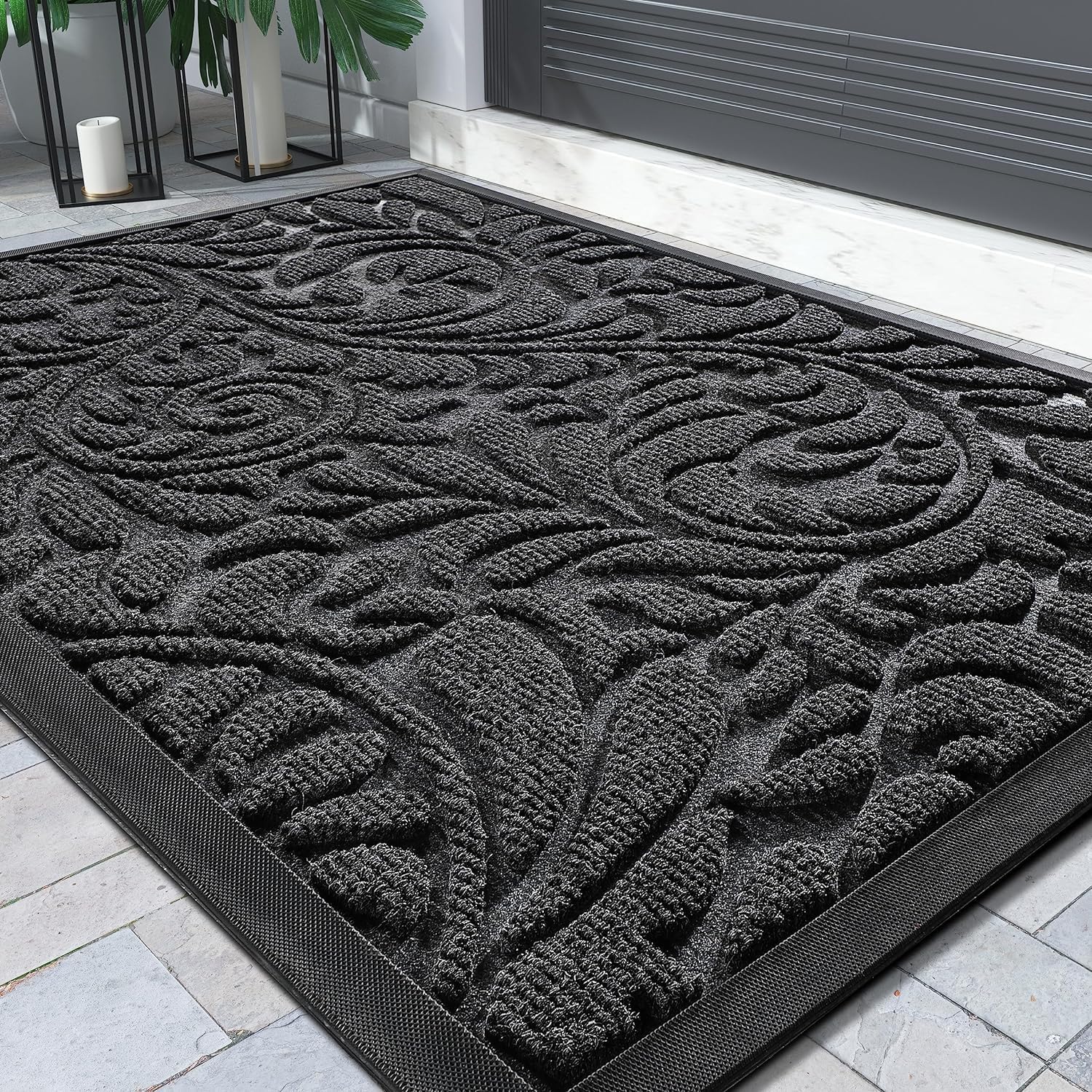Yimobra Door Mat, Heavy Duty Front Welcome Mats for Home Entrance Outdoor Indoor, Doormat for Outside Back Patio Floor Entry Porch Garage Office, 120 x 80 cm, Grey