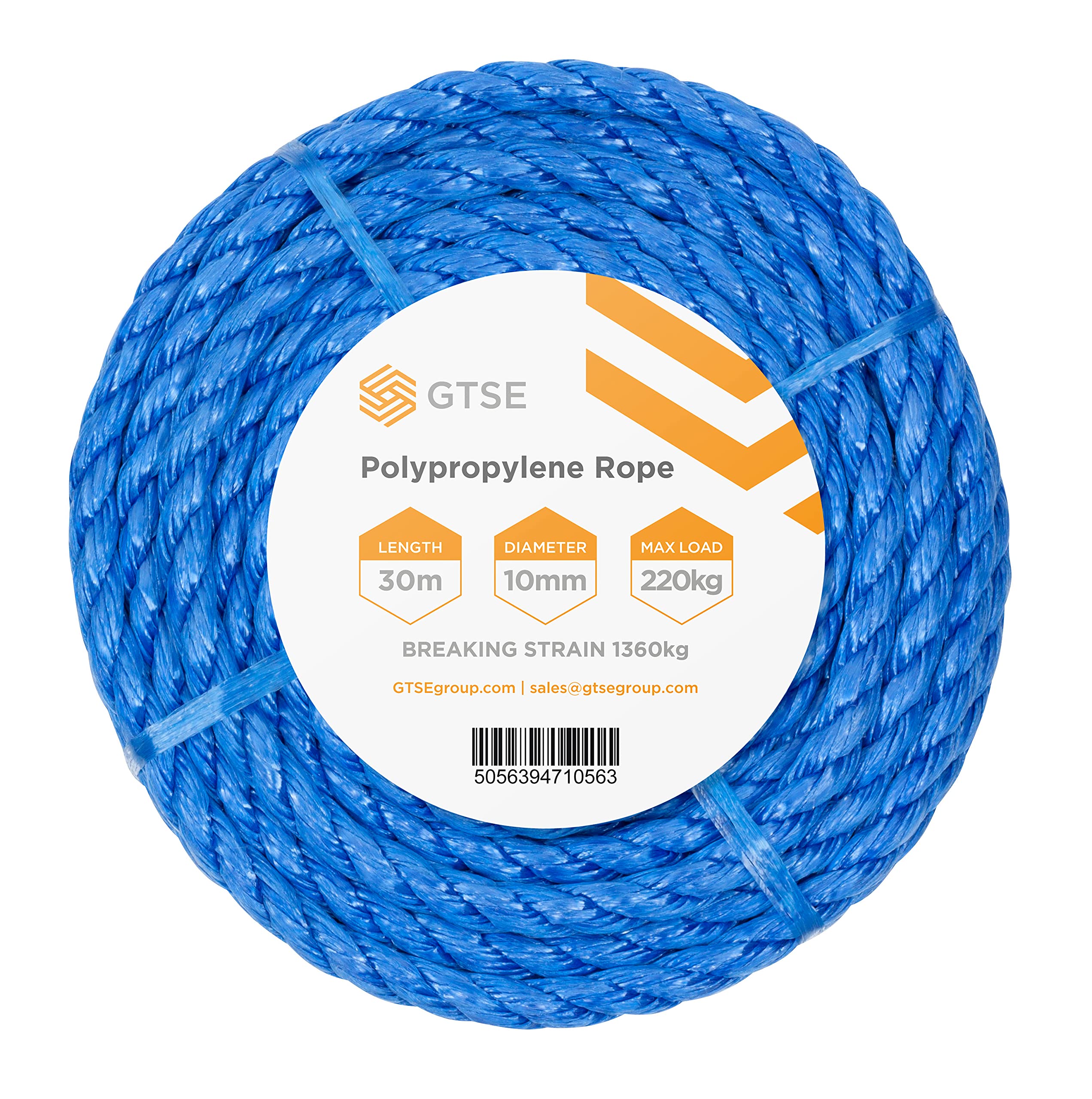 GTSE Blue Polypropylene Rope, 10mm x 30m, Strong Multi-Purpose Rope Perfect for DIY, Gardening and Construction