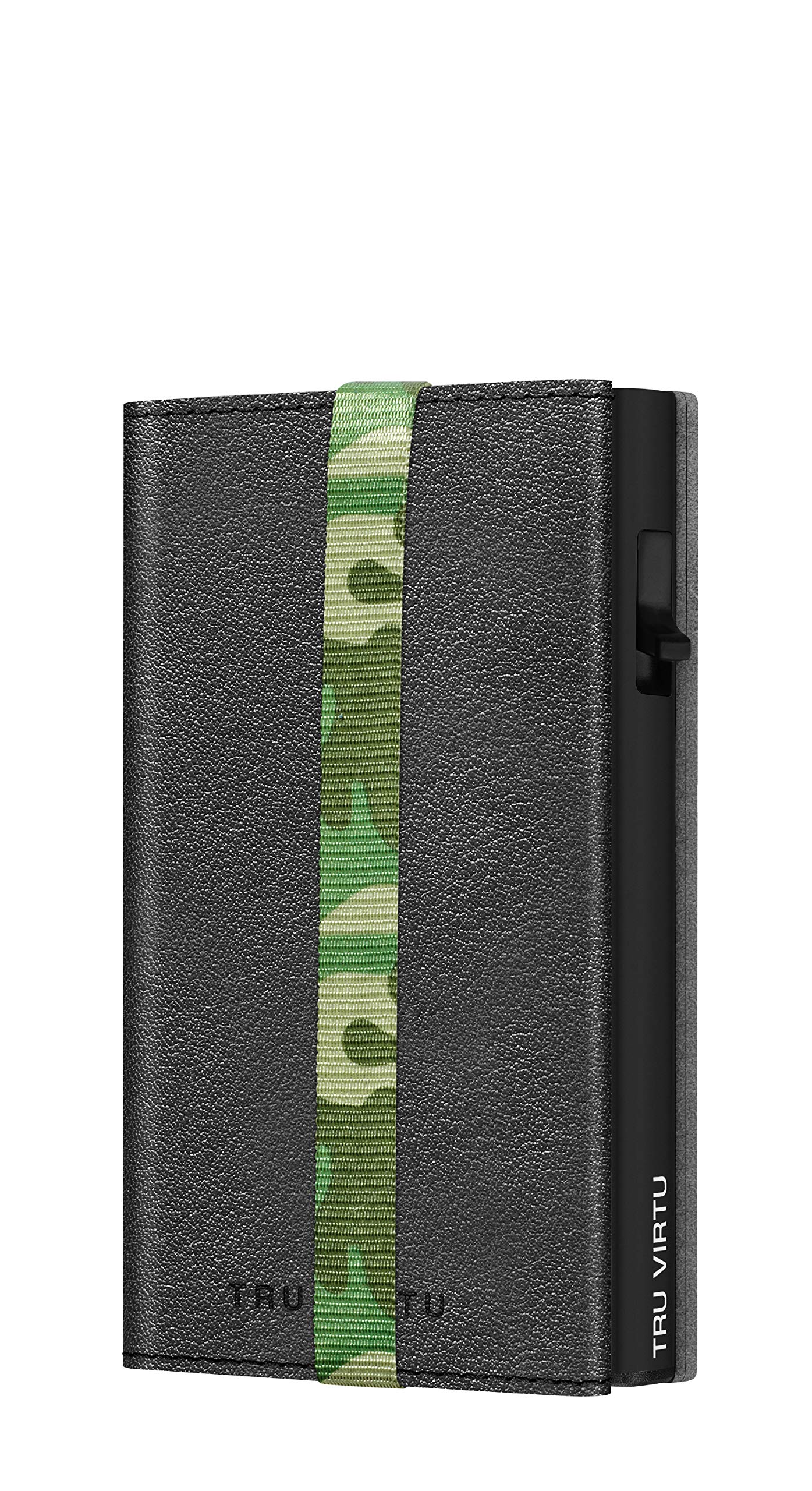 Tru Virtu® Wallet Click & Slide Strap Edge Nappa Black Camouflage/Black I Card case RFID NFC Protection I Italian Leather Card Holder I Credit Card Holder I Slim Wallet I smart Wallet