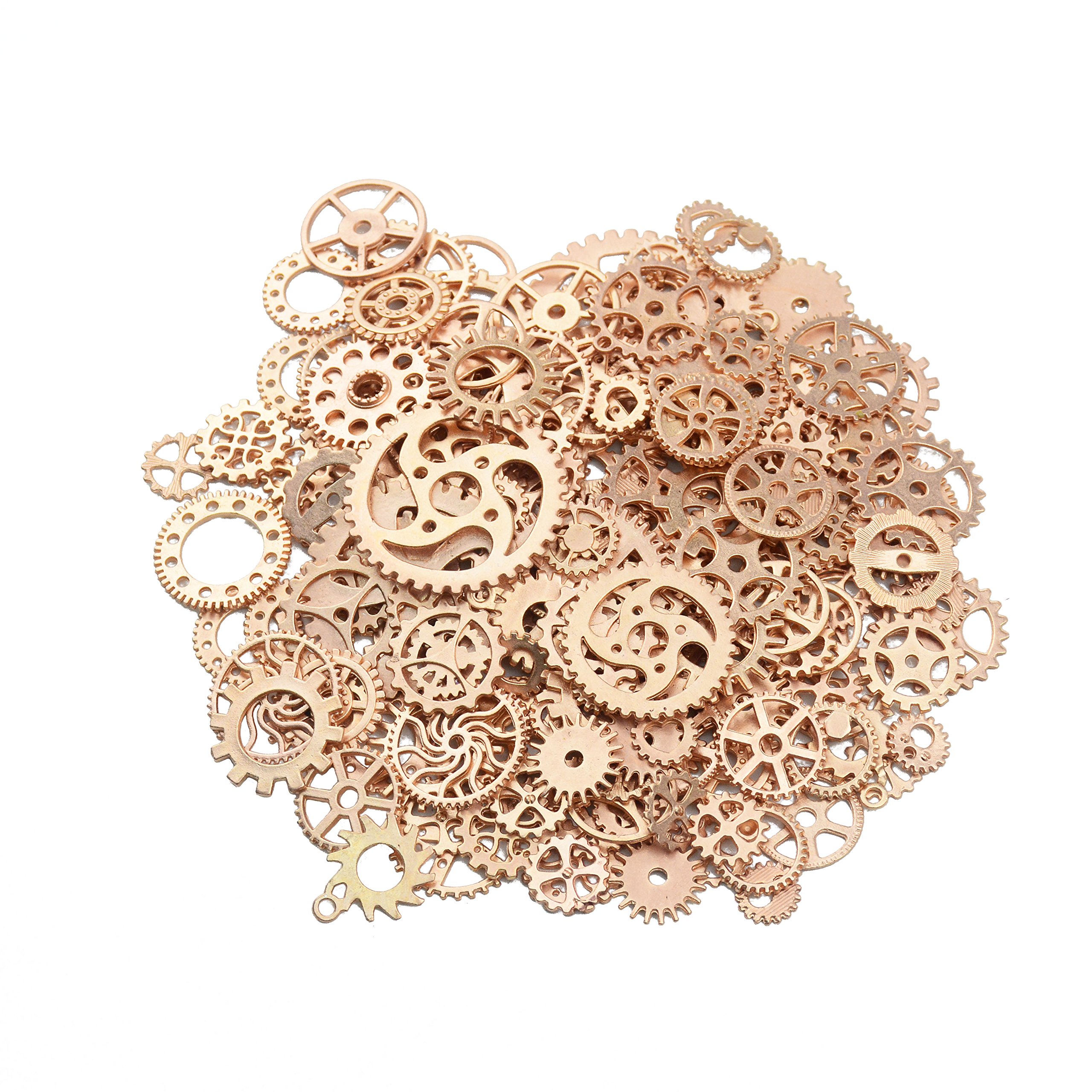 Makhry 150 Gram Assorted Vintage Metal Gear Steampunk Jewelry Making Charms Cog Watch Wheel for Crafting, Cosplay Halloween Decoration (Rose Gold)