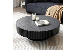 JURMALYN Black Round Coffee Table for Living Room Contemporary Pedestal Circle Fluted Coffee Table for Apartment Easy Assembly ø31.49'', Black